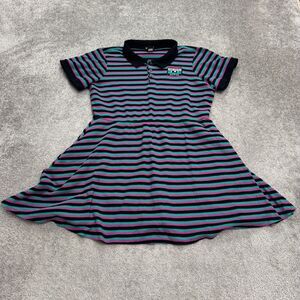 Hot Topic Sad Song A-Line Mini Polo Dress Womens 2 Green Pink Black Striped Y2K